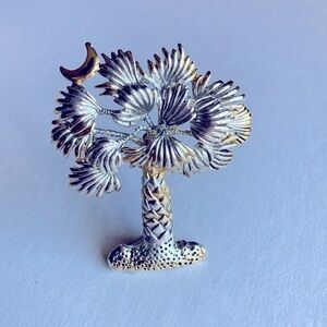 Vintage Palm Tree Brooch Pin Pendant Silver Gold Tone Moon Signed By Best